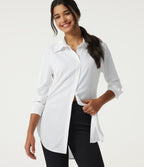 Wrinkle Recovery Long Sleeve Curved Hem Work Shirt — White — view 1