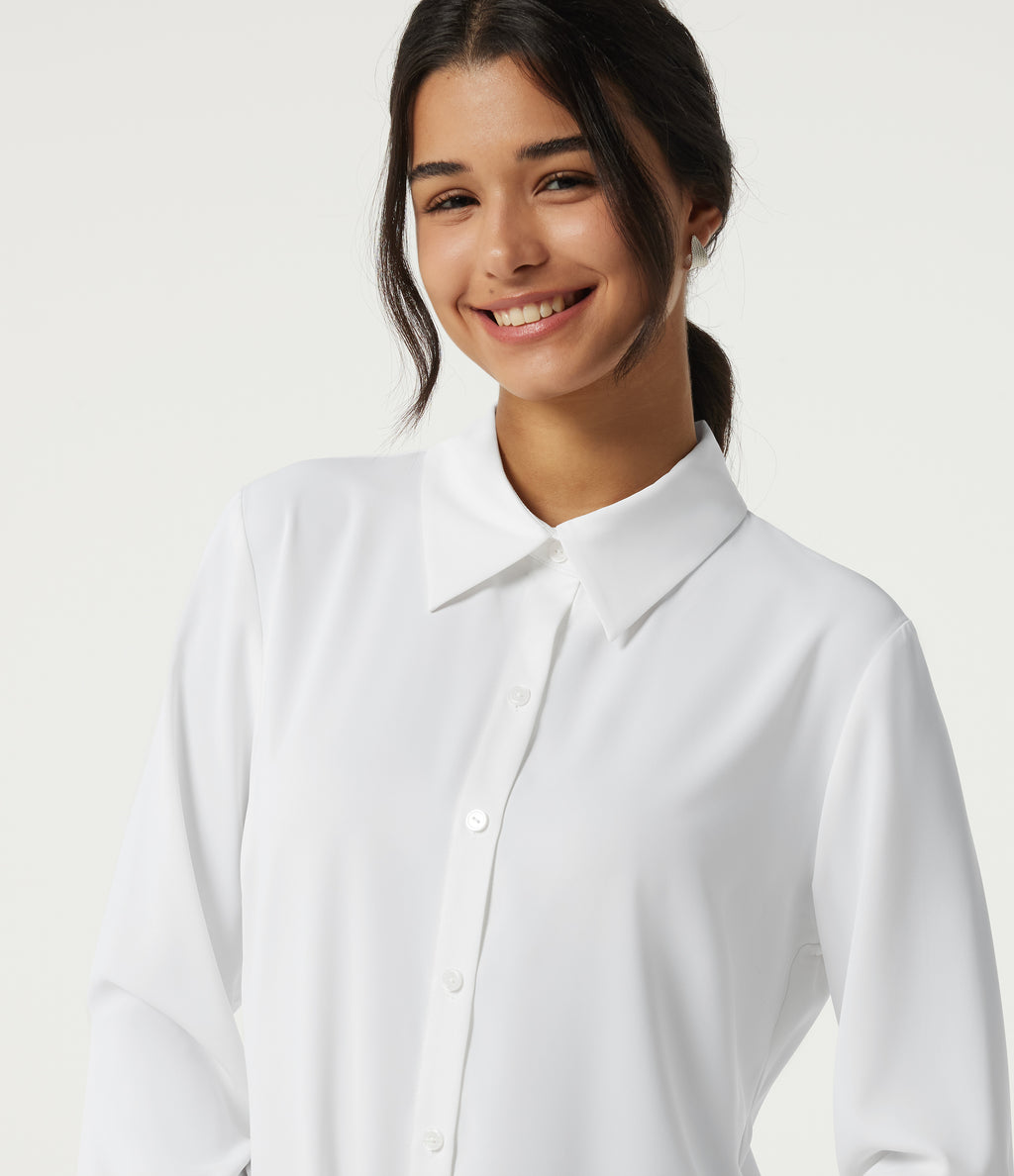 Wrinkle Recovery Long Sleeve Curved Hem Work Shirt — White — view 5