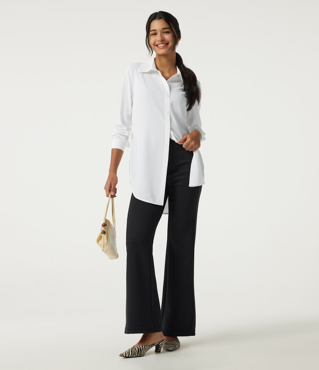 Wrinkle Recovery Long Sleeve Curved Hem Work Shirt — White — view 8