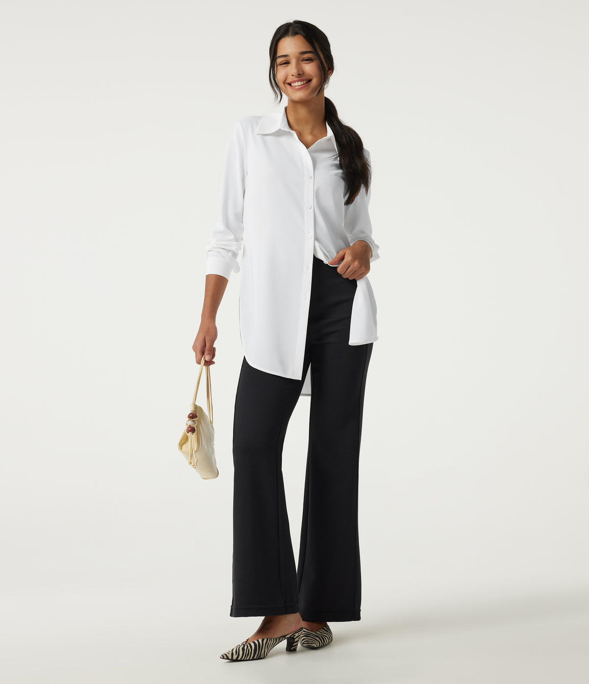 Wrinkle Recovery Long Sleeve Curved Hem Work Shirt — White — view 8