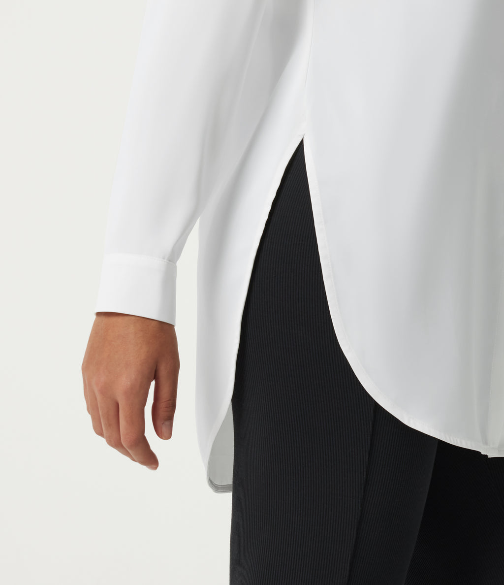 Wrinkle Recovery Long Sleeve Curved Hem Work Shirt — White — view 7