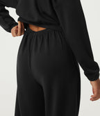 Hooded Dropped Long Sleeve Half Zip Tie Front Casual Jogger Jumpsuit with Pockets-Edition — Black — view 6