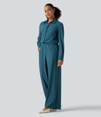 Long Sleeve Straight Leg Work Shirt Jumpsuit with Pockets-Edition — Dragonfly — view 3