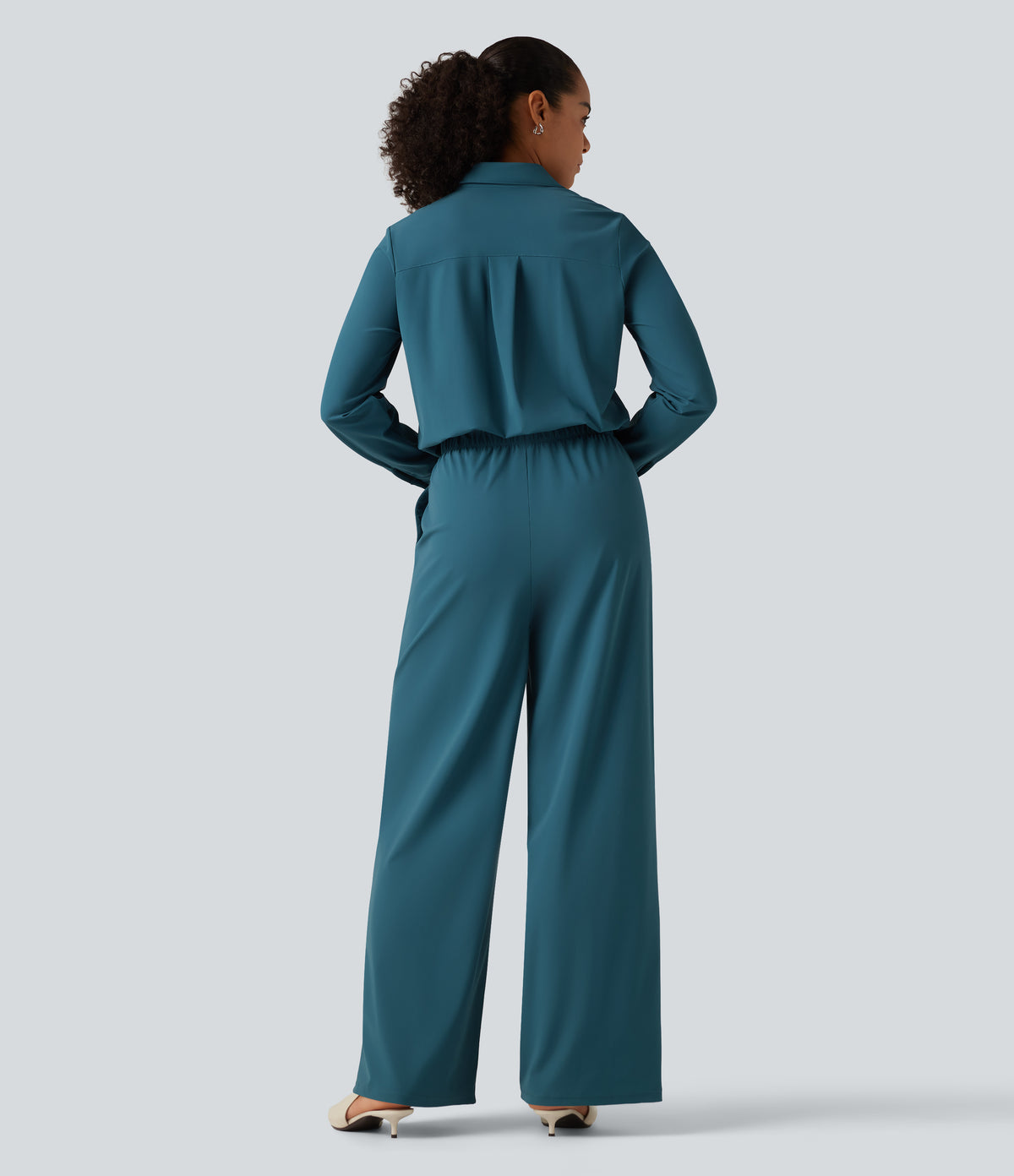 Long Sleeve Straight Leg Work Shirt Jumpsuit with Pockets-Edition — Dragonfly — view 2