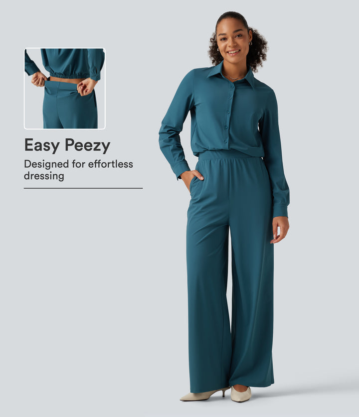 Long Sleeve Straight Leg Work Shirt Jumpsuit with Pockets-Edition — Dragonfly — view 1