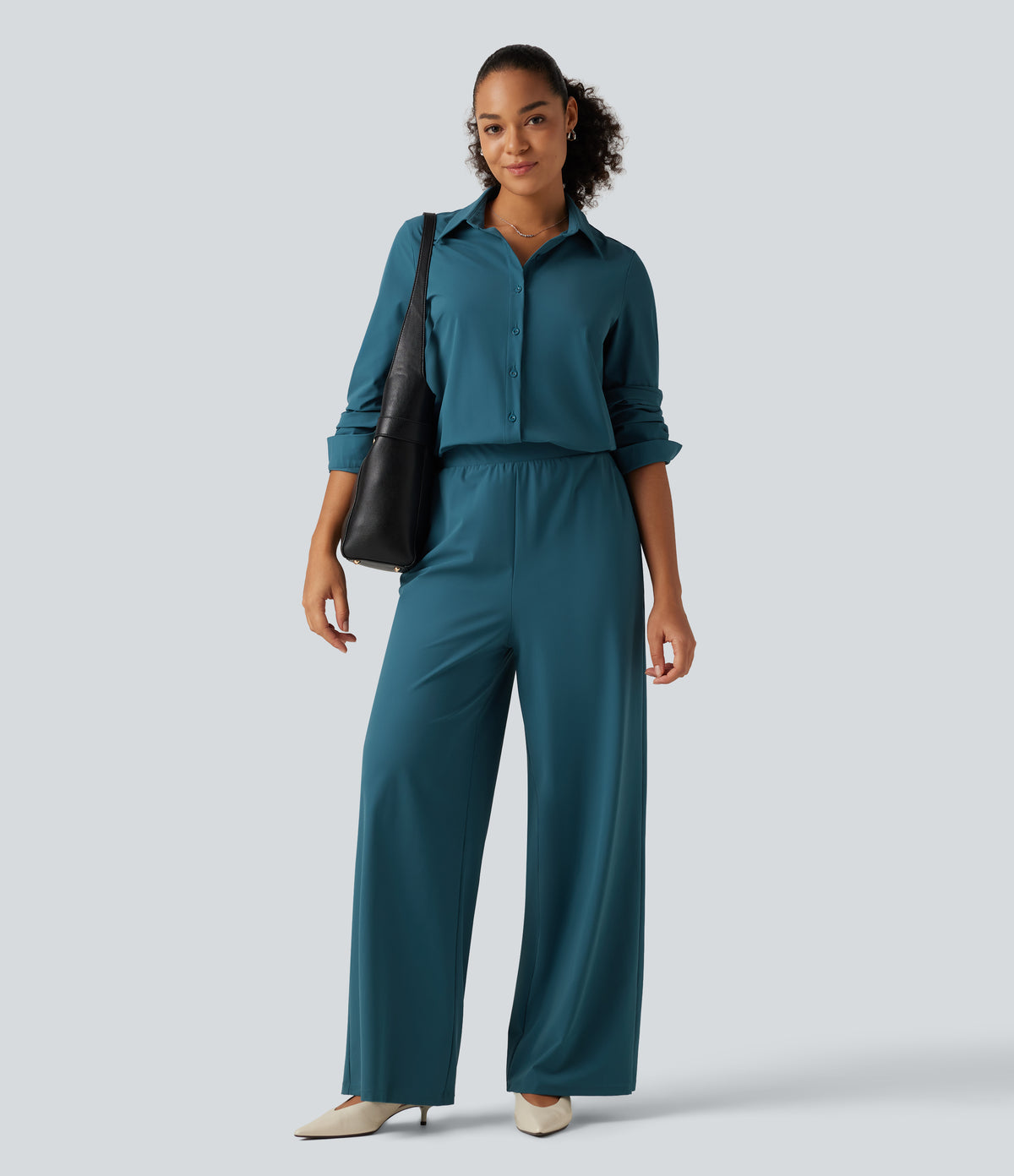 Long Sleeve Straight Leg Work Shirt Jumpsuit with Pockets-Edition — Dragonfly — view 8