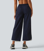 Mid Rise Curved Hem Wide Leg Color Block Running Trousers with Pockets — Dark Sapphire — view 2
