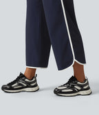 Mid Rise Curved Hem Wide Leg Color Block Running Trousers with Pockets — Dark Sapphire — view 6