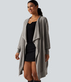 Long Sleeve Open Front Work Cardigan — Vintage Khaki — view 4