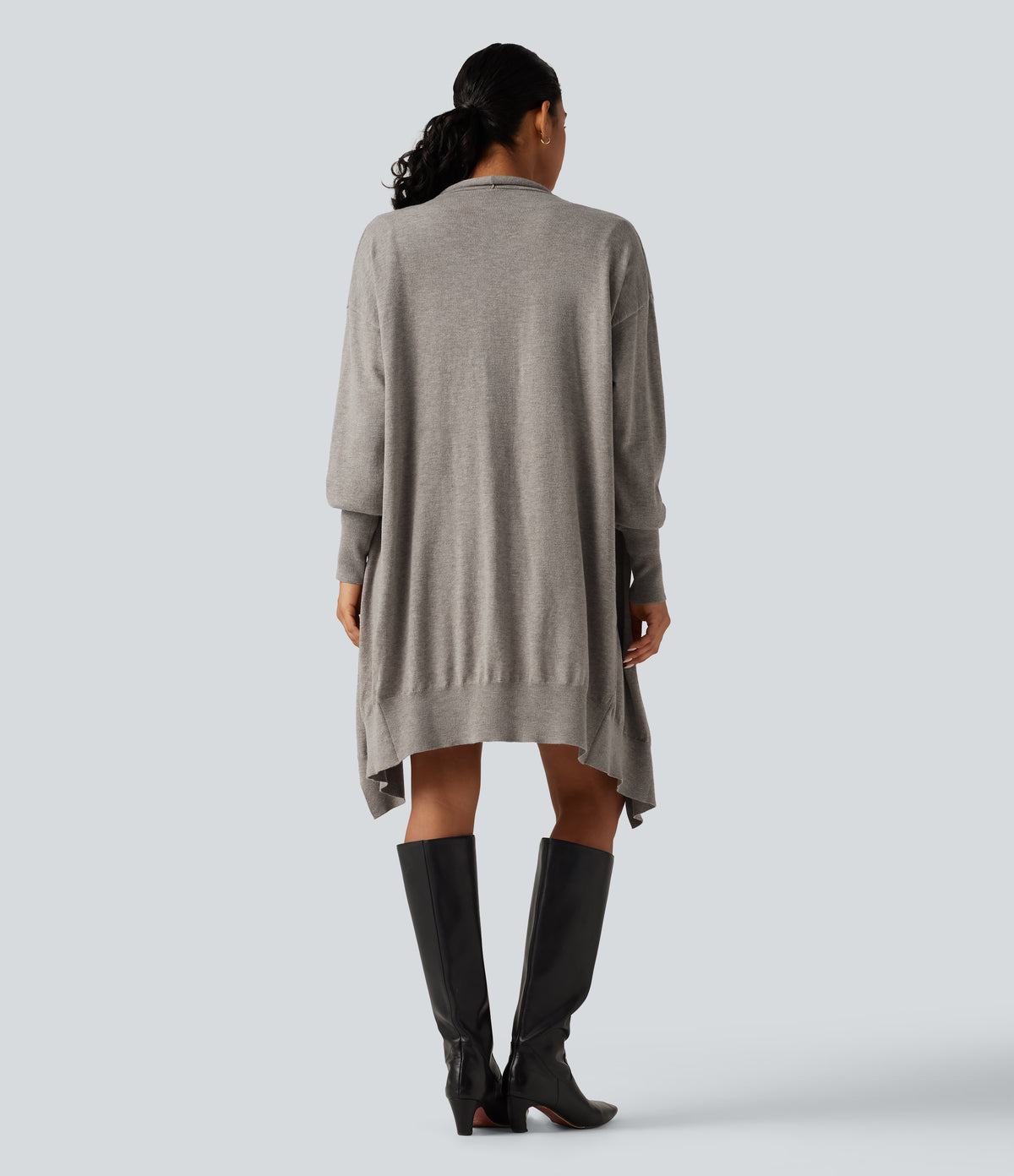 Long Sleeve Open Front Work Cardigan — Vintage Khaki — view 2