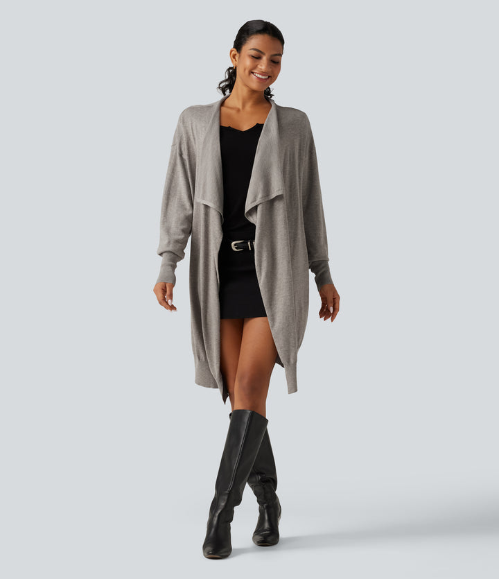 Long Sleeve Open Front Work Cardigan — Vintage Khaki — view 1