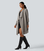 Long Sleeve Open Front Work Cardigan — Vintage Khaki — view 3