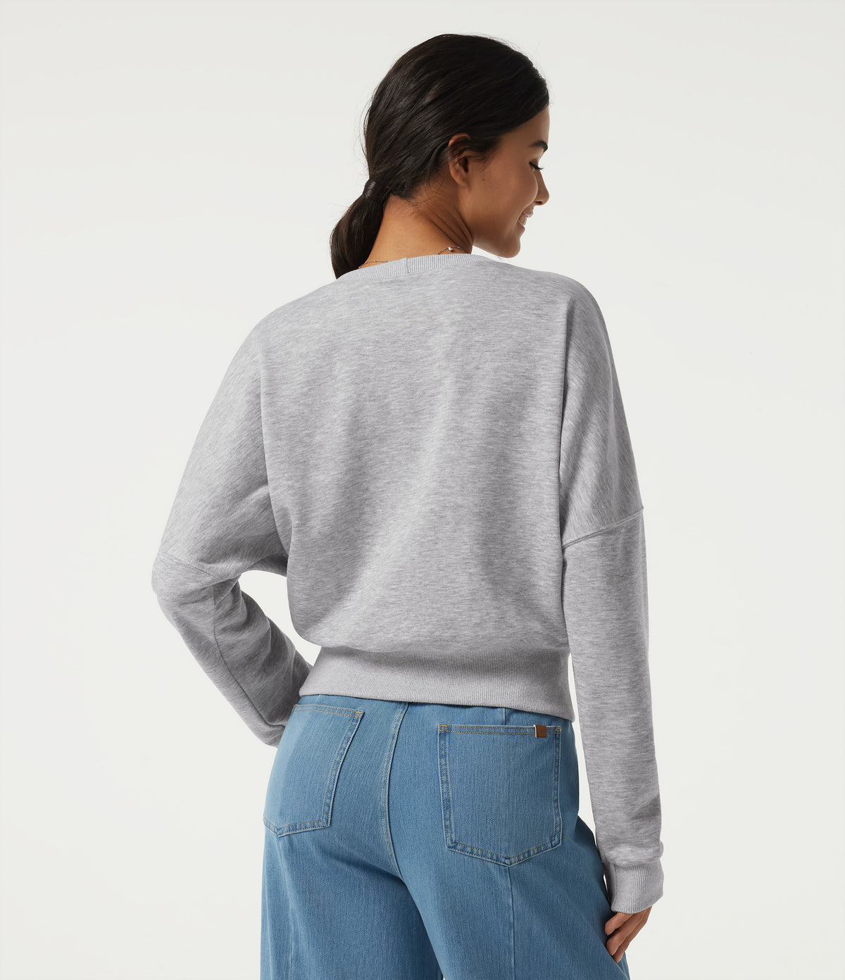 Deep V Neck Long Sleeve Casual Sweatshirt — Fog Gray — view 2