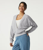 Deep V Neck Long Sleeve Casual Sweatshirt — Fog Gray — view 3
