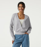 Deep V Neck Long Sleeve Casual Sweatshirt — Fog Gray — view 4