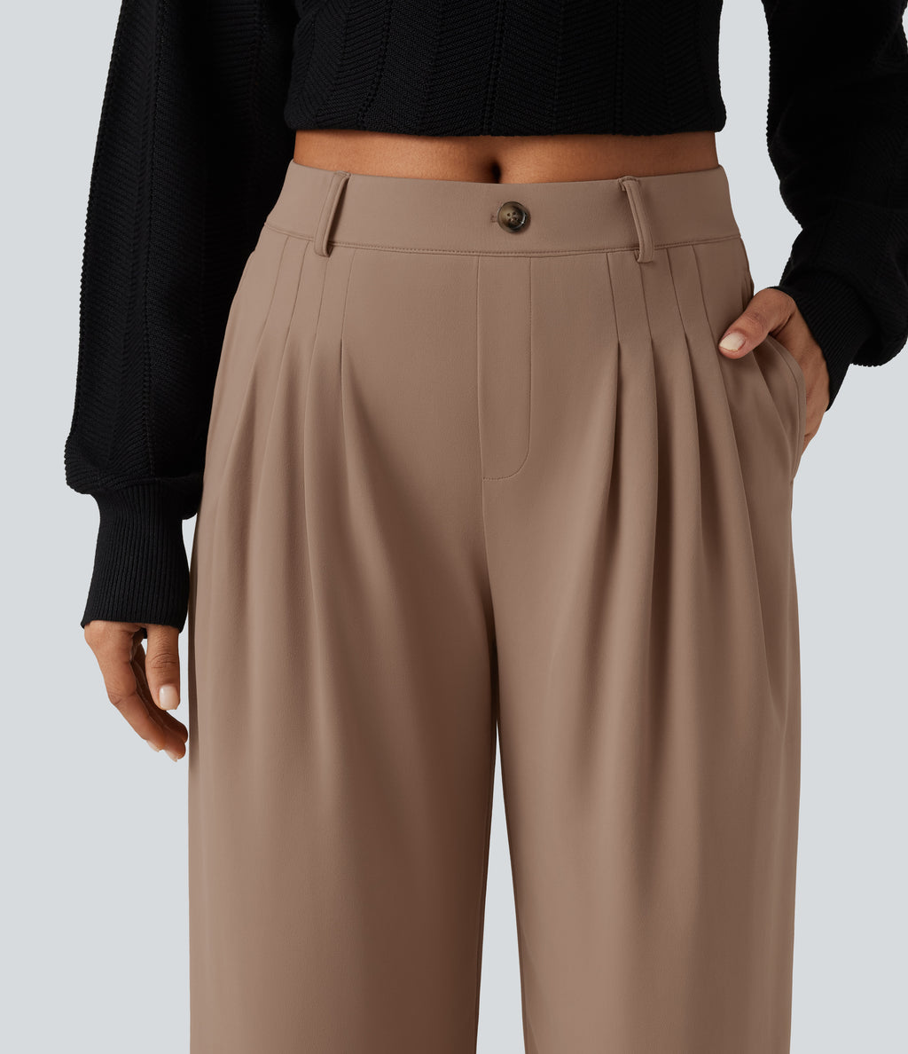 Wrinkle Recovery Mid Rise Ruched Work Joggers with Pockets — Burro — view 4