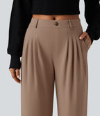 Wrinkle Recovery Mid Rise Ruched Work Joggers with Pockets — Burro — view 4