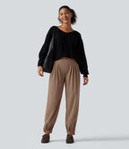 Wrinkle Recovery Mid Rise Ruched Work Joggers with Pockets — Burro — view 8