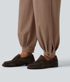 Wrinkle Recovery Mid Rise Ruched Work Joggers with Pockets — Burro — view 6