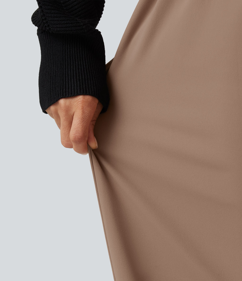 Wrinkle Recovery Mid Rise Ruched Work Joggers with Pockets — Burro — view 7