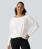 Long Sleeve Ruched Yoga Sports Top — White — view 4