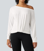 Long Sleeve Ruched Yoga Sports Top — White — view 7