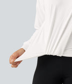 Long Sleeve Ruched Yoga Sports Top — White — view 8