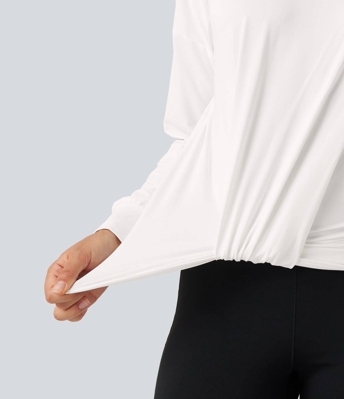 Long Sleeve Ruched Yoga Sports Top — White — view 8