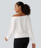 Long Sleeve Ruched Yoga Sports Top — White — view 2
