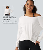 Long Sleeve Ruched Yoga Sports Top — White — view 1