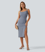 Ruched Lace Up Bodycon Midi Party Dress DD-F Cups — Snowflake Blue — view 8