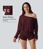 Long Sleeve Ruched Lace Up Lounge Playsuit -Edition — Cranberry Juice — view 1