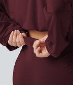 Long Sleeve Ruched Lace Up Lounge Playsuit -Edition — Cranberry Juice — view 7