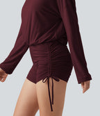 Long Sleeve Ruched Lace Up Lounge Playsuit -Edition — Cranberry Juice — view 6