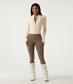 Stand Collar Long Sleeve Zipper Yoga Jacket with Thumbholes and Pockets — White Asparagus — view 7
