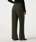 High Waisted Straight Leg Work Trousers with Pockets — Forest Night — view 2