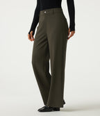 High Waisted Straight Leg Work Trousers with Pockets — Forest Night — view 3