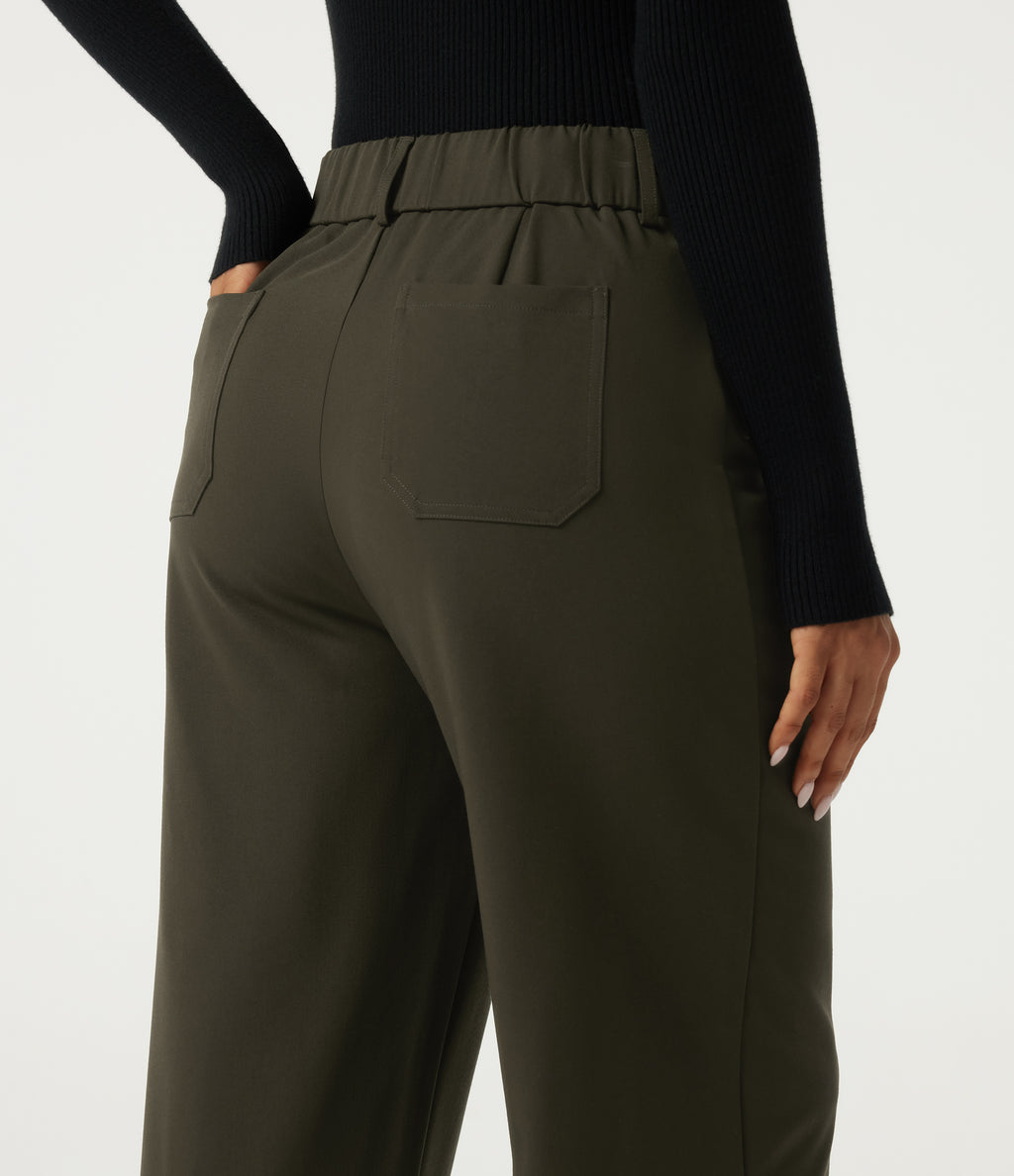 High Waisted Straight Leg Work Trousers with Pockets — Forest Night — view 5