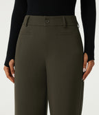 High Waisted Straight Leg Work Trousers with Pockets — Forest Night — view 4