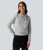 Scarf Tie Long Sleeve Casual Jumper — Fog Gray — view 4