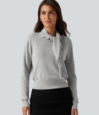 Scarf Tie Long Sleeve Casual Jumper — Fog Gray — view 5