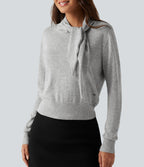Scarf Tie Long Sleeve Casual Jumper — Fog Gray — view 6