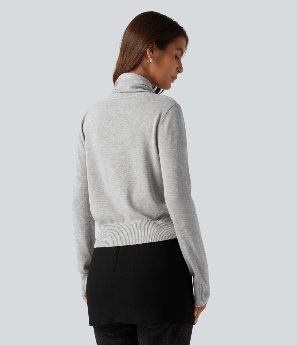 Scarf Tie Long Sleeve Casual Jumper — Fog Gray — view 2