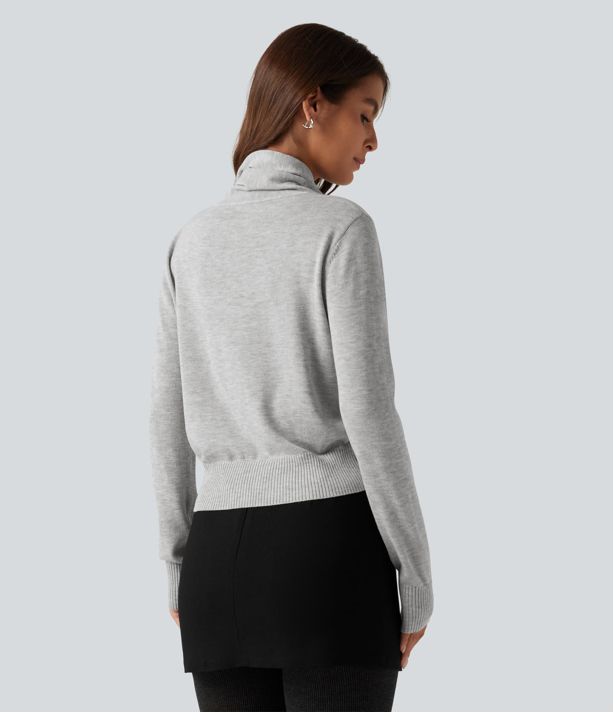 Scarf Tie Long Sleeve Casual Jumper — Fog Gray — view 2