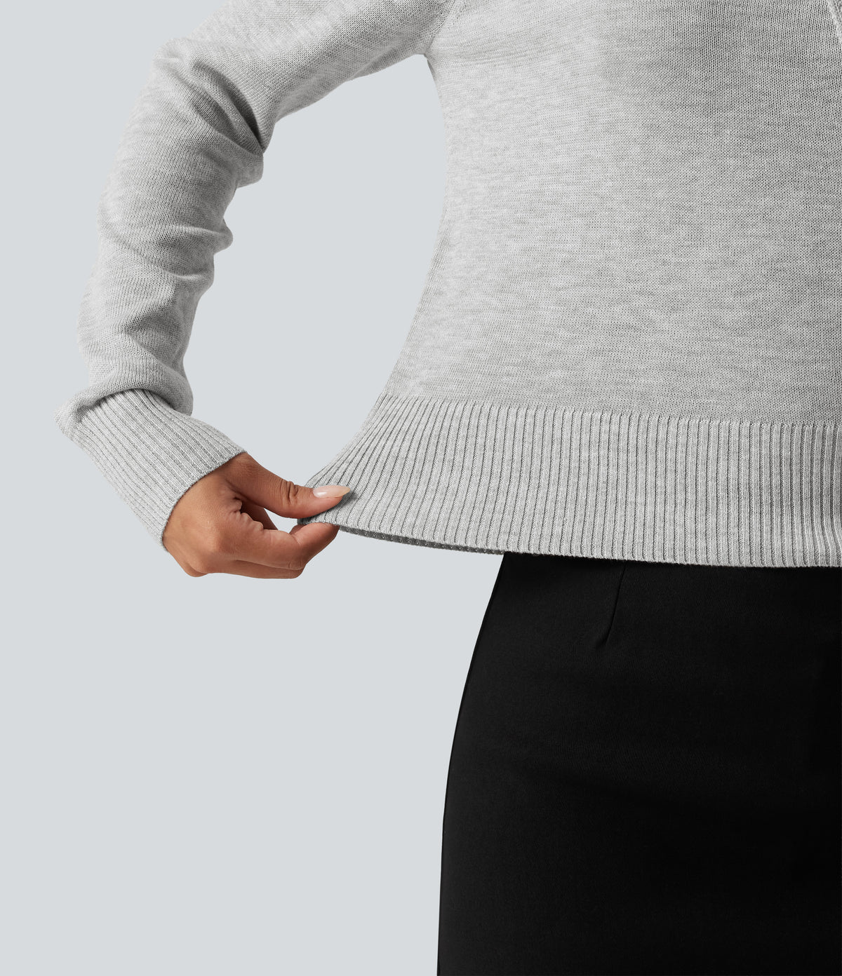 Scarf Tie Long Sleeve Casual Jumper — Fog Gray — view 7