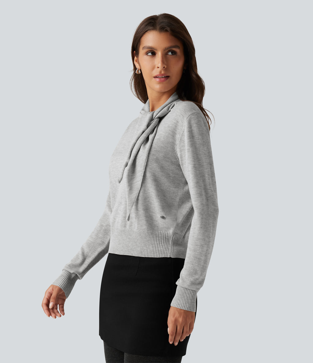 Scarf Tie Long Sleeve Casual Jumper — Fog Gray — view 3