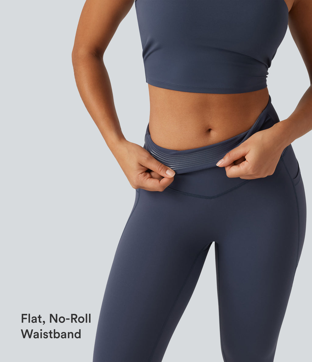 High Waisted Tummy Control Skinny Workout Leggings with Pockets — Mood Indigo — view 5