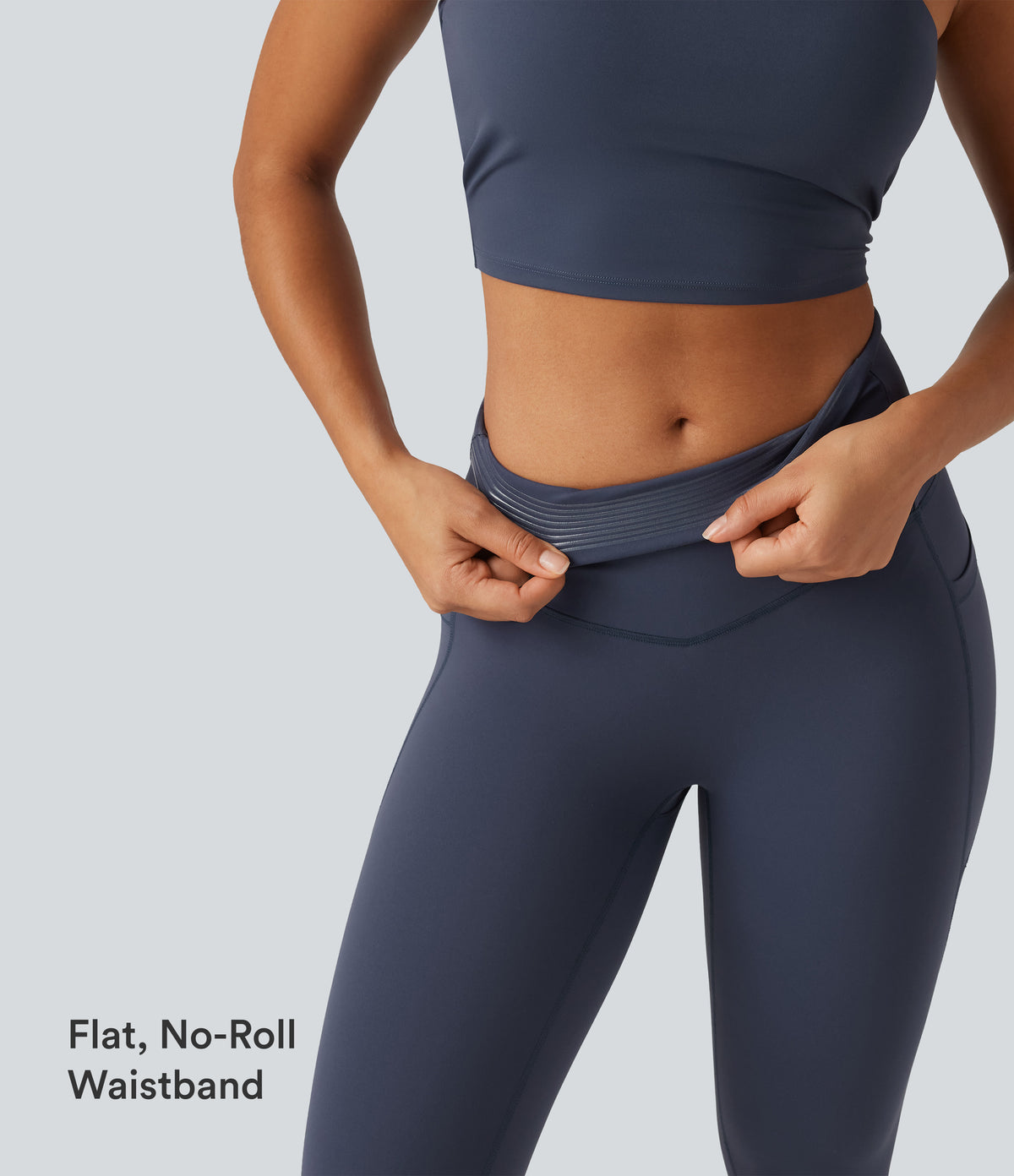 High Waisted Tummy Control Skinny Workout Leggings with Pockets — Mood Indigo — view 5