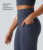 High Waisted Tummy Control Skinny Workout Leggings with Pockets — Mood Indigo — view 4