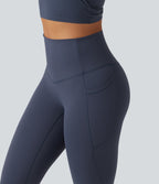 High Waisted Tummy Control Skinny Workout Leggings with Pockets — Mood Indigo — view 8